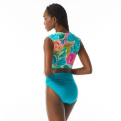 Carmen Marc Valvo Cap Sleeve Tie Front Crop Top - Flower Blooms 15 Carmen Marc Valvo Cap Sleeve Tie Front Crop Top - Flower Blooms -Beach Fit Fashion C2M440 970 alt05