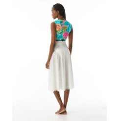 Carmen Marc Valvo Cap Sleeve Tie Front Crop Top - Flower Blooms 16 Carmen Marc Valvo Cap Sleeve Tie Front Crop Top - Flower Blooms -Beach Fit Fashion C2M440 970 alt06