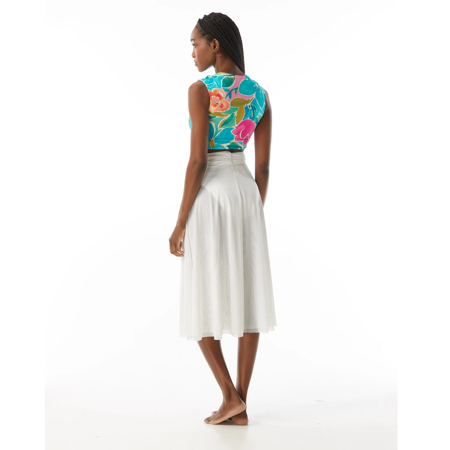 Carmen Marc Valvo Cap Sleeve Tie Front Crop Top - Flower Blooms 9 Carmen Marc Valvo Cap Sleeve Tie Front Crop Top - Flower Blooms - Image 7