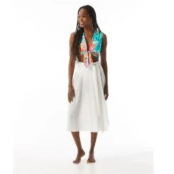 Carmen Marc Valvo Cap Sleeve Tie Front Crop Top - Flower Blooms 17 Carmen Marc Valvo Cap Sleeve Tie Front Crop Top - Flower Blooms -Beach Fit Fashion C2M440 970 alt07