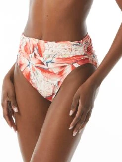 Carmen Marc Valvo Classic Shirred Waist Bikini Bottom - Tiger Lily