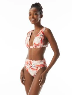Carmen Marc Valvo Ruched Bikini Top - Tiger Lily