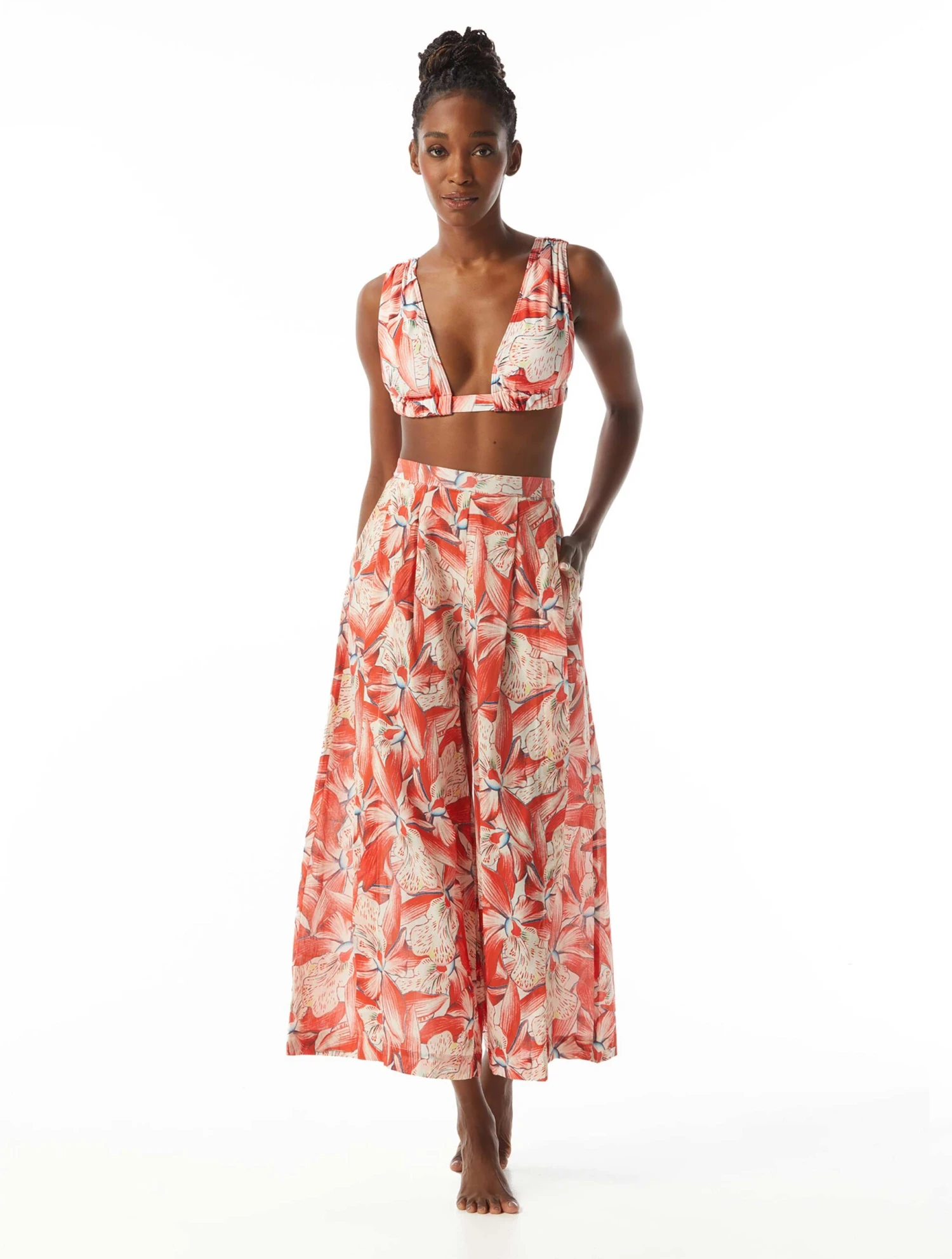 Carmen Marc Valvo Cropped Wide Leg Cover Up Pants - Tiger Lily 3 Carmen Marc Valvo Cropped Wide Leg Cover Up Pants - Tiger Lily