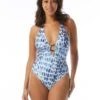 Carmen Marc Valvo Deep V-Neck One Piece Swimsuit - Amalfi Coast