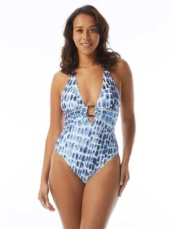 Carmen Marc Valvo Deep V-Neck One Piece Swimsuit - Amalfi Coast