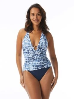 Carmen Marc Valvo Shirred Halter Tankini Top - Amalfi Coast