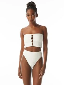 Carmen Marc Valvo Bandeau Crop Bikini Top - Wave Texture