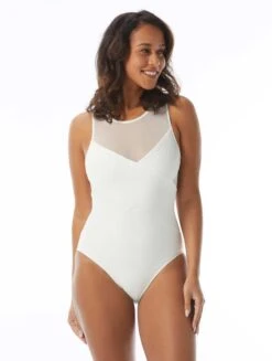 Carmen Marc Valvo High Neck One Piece Swimsuit - Wave Texture
