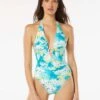 Carmen Marc Valvo Deep V-Neck One Piece Swimsuit - Madeira Garden 2 Carmen Marc Valvo Deep V-Neck One Piece Swimsuit - Madeira Garden -Beach Fit Fashion C4H094 459