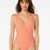 Carmen Marc Valvo V-Neck Surplice One Piece Swimsuit - Island Diamond -Beach Fit Fashion C4N225 816