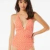 Carmen Marc Valvo Shirred Halter Tankini Top - Island Diamond