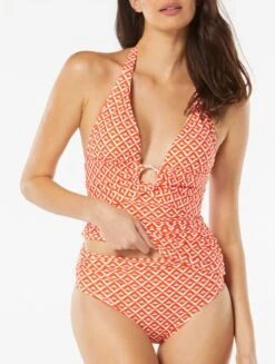 Carmen Marc Valvo Shirred Halter Tankini Top - Island Diamond -Beach Fit Fashion C4N471 816 alt02