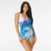 Roxanne Bra Sized Draped Sash Underwire One Piece Swimsuit - Aqua Palm