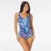 Roxanne Bra Sized V-Neck One Piece Swimsuit - Royal Paisley
