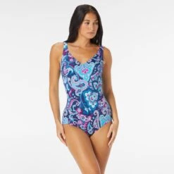 Roxanne Bra Sized V-Neck One Piece Swimsuit - Royal Paisley