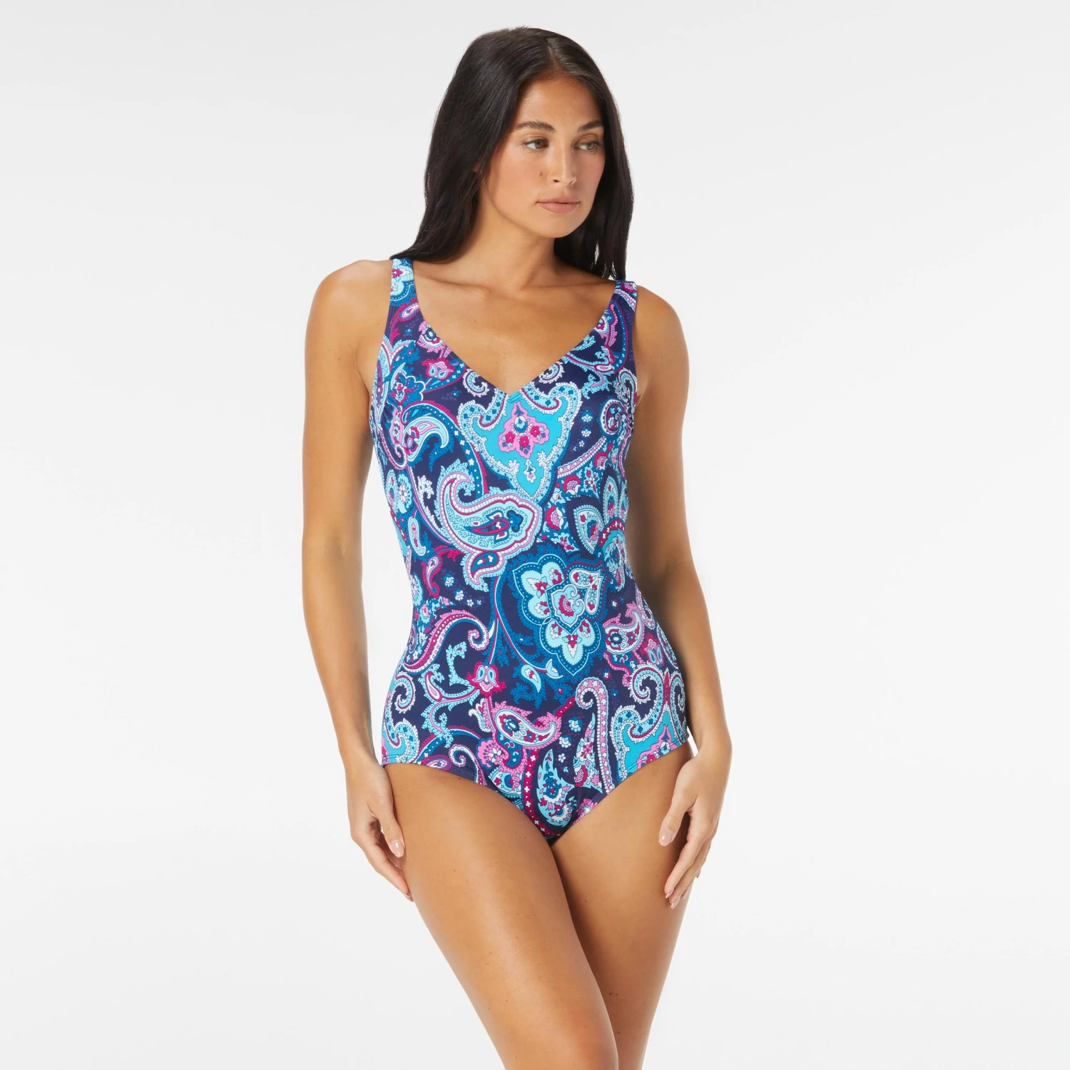 Roxanne Bra Sized V-Neck One Piece Swimsuit - Royal Paisley 3 Roxanne Bra Sized V-Neck One Piece Swimsuit - Royal Paisley