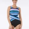 Gabar Chlorine Resistant High Neck One Piece Swimsuit - Atlantic Stripe -Beach Fit Fashion G5E215 001