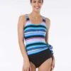 Gabar Chlorine Resistant Draped Tank One Piece Swimsuit - Atlantic Stripe 1 Gabar Chlorine Resistant Draped Tank One Piece Swimsuit - Atlantic Stripe -Beach Fit Fashion G5E386 001