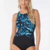 Gabar Chlorine Resistant High Neck One Piece Swimsuit - Ocean Fern