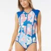 Beach House Sport Endurance Zip Front One Piece Swimsuit - Sea Lily -Beach Fit Fashion H02718 970