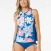 Beach House Sport Racer Zip Front Tankini Top - Sea Lily -Beach Fit Fashion H02951 970
