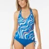 Beach House Sport Ambition Fitted Cross Back Tankini Top - Ribbon Stripe -Beach Fit Fashion H03873 970