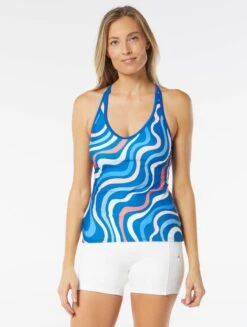 Beach House Sport Ambition Fitted Cross Back Tankini Top - Ribbon Stripe -Beach Fit Fashion H03873 970 alt02