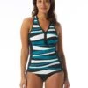 Beach House Swim Erinna Racerback Zipper Front Tankini Top - Wave Pool Stripe -Beach Fit Fashion H08866 001 R