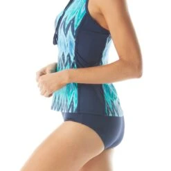 Beach House Erinna Racerback Zipper Front Tankini - Desert Stripe -Beach Fit Fashion H16866 511 alt02