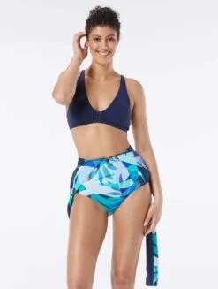 Beach House Sport Sculpt Long Sleeve Zip Front One Piece Swimsuit - Geo Palm -Beach Fit Fashion H18954 511 alt03