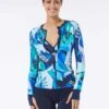 Beach House Sport Ava Zip Front Rash Guard - Geo Palm -Beach Fit Fashion H18997 511