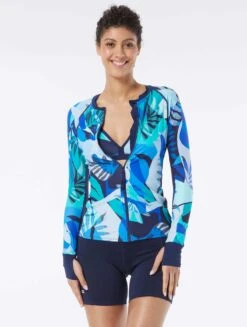 Beach House Sport Ava Zip Front Rash Guard - Geo Palm