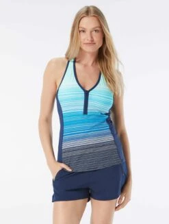 Beach House Swim Erinna Racerback Zipper Front Tankini Top - Sunset Stripe -Beach Fit Fashion H1A866 511 alt02