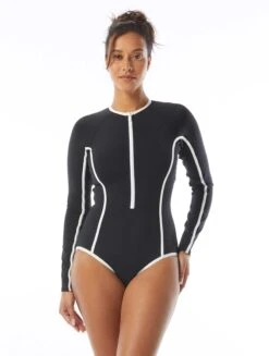 Beach House Sport Sculpt Long Sleeve Zip Front One Piece Swimsuit - Piping 7 Beach House Sport Sculpt Long Sleeve Zip Front One Piece Swimsuit - Piping -Beach Fit Fashion H22717 001 alt02 R