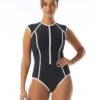 Beach House Sport Endurance Zip Front One Piece Swimsuit - Piping -Beach Fit Fashion H22718 001 R
