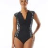 Beach House Sport Endurance Zip Front One Piece Swimsuit - Desert Giraffe -Beach Fit Fashion H28718 001 R