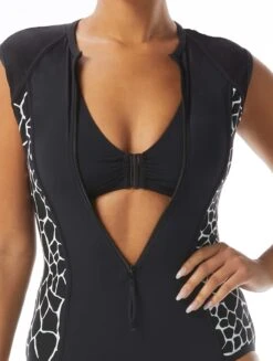 Beach House Sport Endurance Zip Front One Piece Swimsuit - Desert Giraffe -Beach Fit Fashion H28718 001 alt04 R