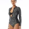Beach House Sport Sculpt Long Sleeve Zip Front One Piece Swimsuit - Desert Giraffe -Beach Fit Fashion H28954 001 R