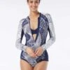 Beach House Sport Sculpt Long Sleeve Zip Front One Piece Swimsuit - Paradise Palm