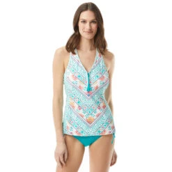 Beach House Erinna Racerback Zipper Front Tankini Top - On The Vine