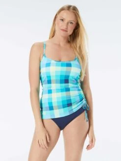 Beach House Swim Bridget Side Shirred Tankini Top - Picnic Plaid