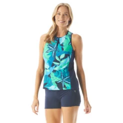 Beach House Sport Racer Zip Front Tankini - Girl's Best Frond -Beach Fit Fashion H66951 511 alt02