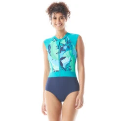 Beach House Sport Endurance Zip Front One Piece - Girl's Best Frond -Beach Fit Fashion H66996 511 alt02