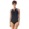 Beach House Sport Racer Zip Front Tankini Top - Sunset & Stripes
