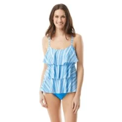 Beach House Swim Jane Ruffle Tankini Top - Seaglass Stripe
