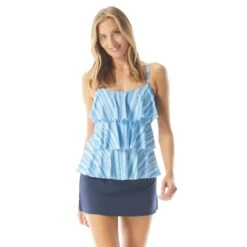 Beach House Swim Jane Ruffle Tankini Top - Seaglass Stripe -Beach Fit Fashion H79025 435 alt02