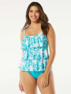 Beach House Swim Jane Ruffle Tiered Tankini Top - Coastal Botanical