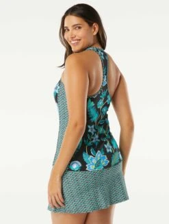 Beach House Swim Erinna Racerback Zipper Front Tankini Top - Vineyard Floral -Beach Fit Fashion H95866 001 alt03