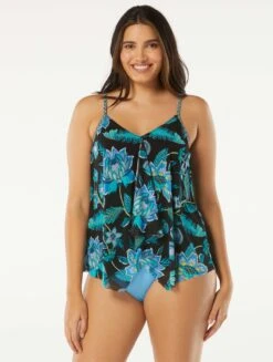 Beach House Swim Kerry Mesh Layer Underwire Tankini Top - Vineyard Floral -Beach Fit Fashion H95893 001 alt02