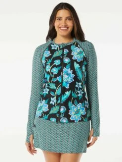 Beach House Swim Mary Relaxed Fit Zip Front Rash Guard - Vineyard Floral